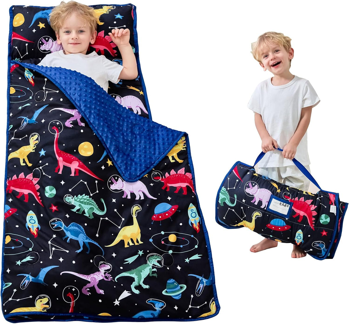 Lasoftan Toddler Nap Mat with Pillow and Blanket, Extra Large Rolled Napping Mats,Slumber Bags for Boys Girls,Kids Sleeping Bag for Daycare, Preschool Travel Camping