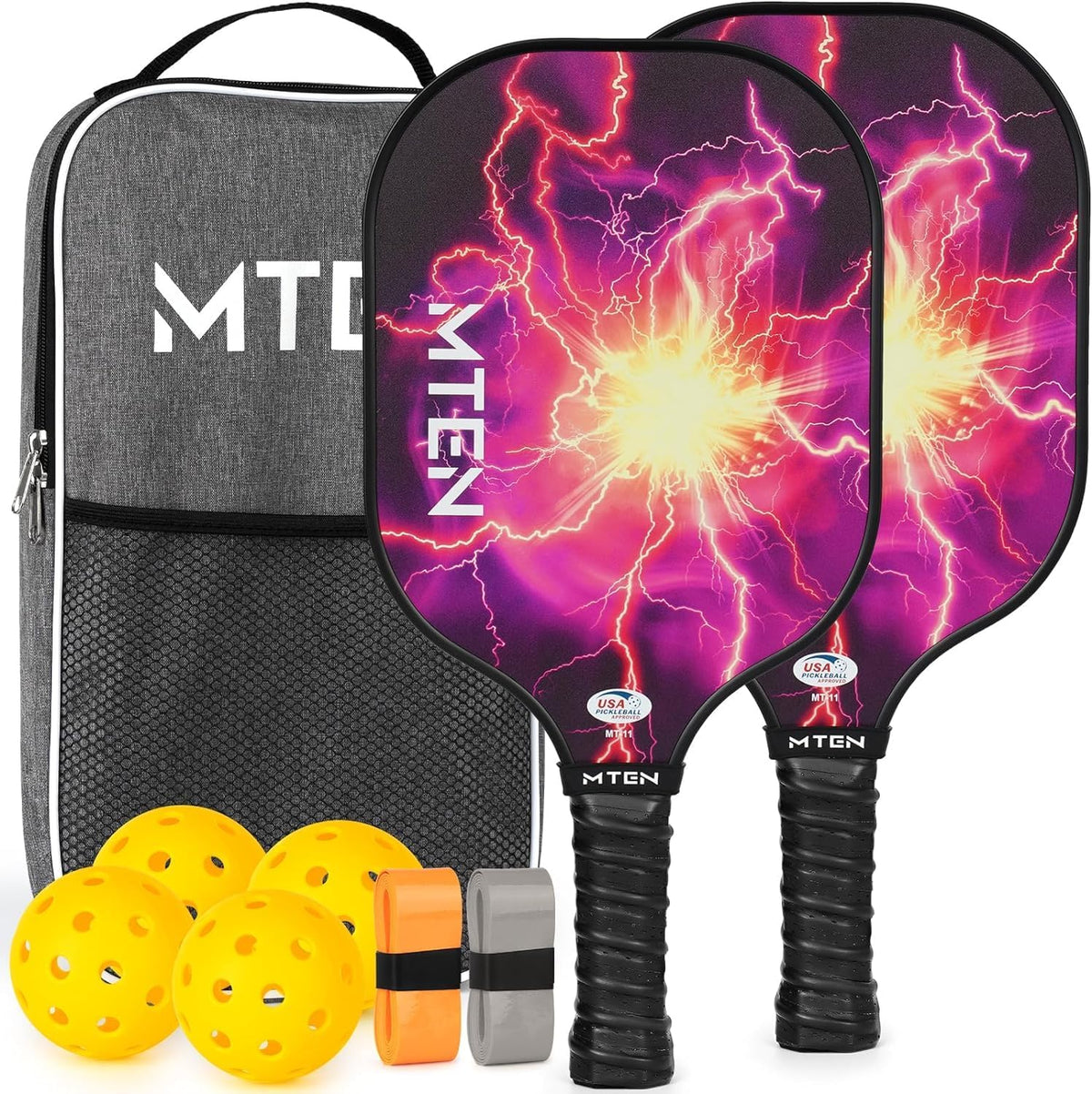 MTEN Pickleball Paddles Set of 2/4/1, USAPA Approved Fiberglass Rackets