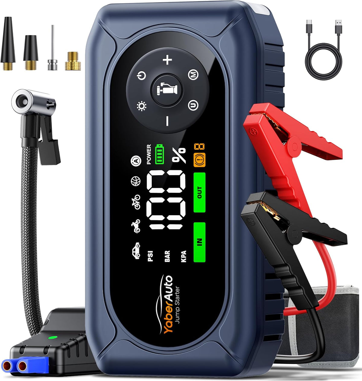YaberAuto 5000A Car Jump Starter with Air Compressor, 150PSI Tire Inflator