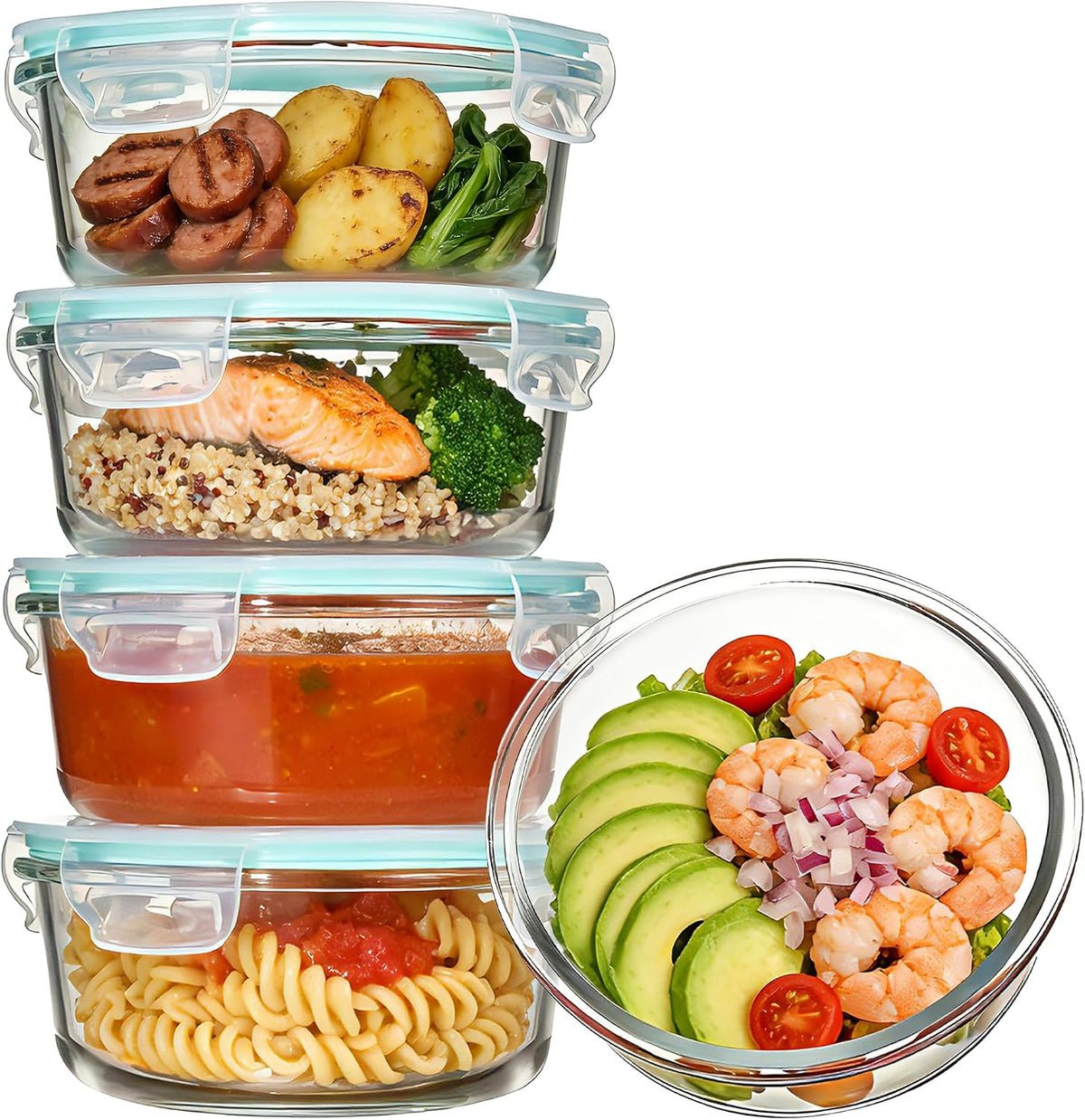 Vtopmart 5Pack 22oz Glass Storage Containers with Lids, Grey