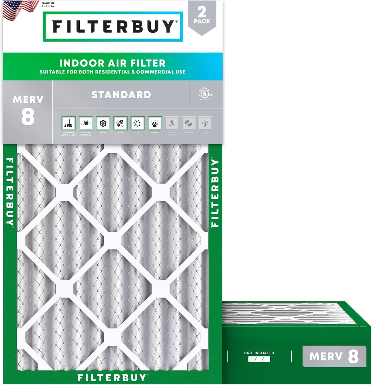 Filterbuy 20x25x4 Air Filter MERV 8 Dust & Allergy Defense (2-Pack)
