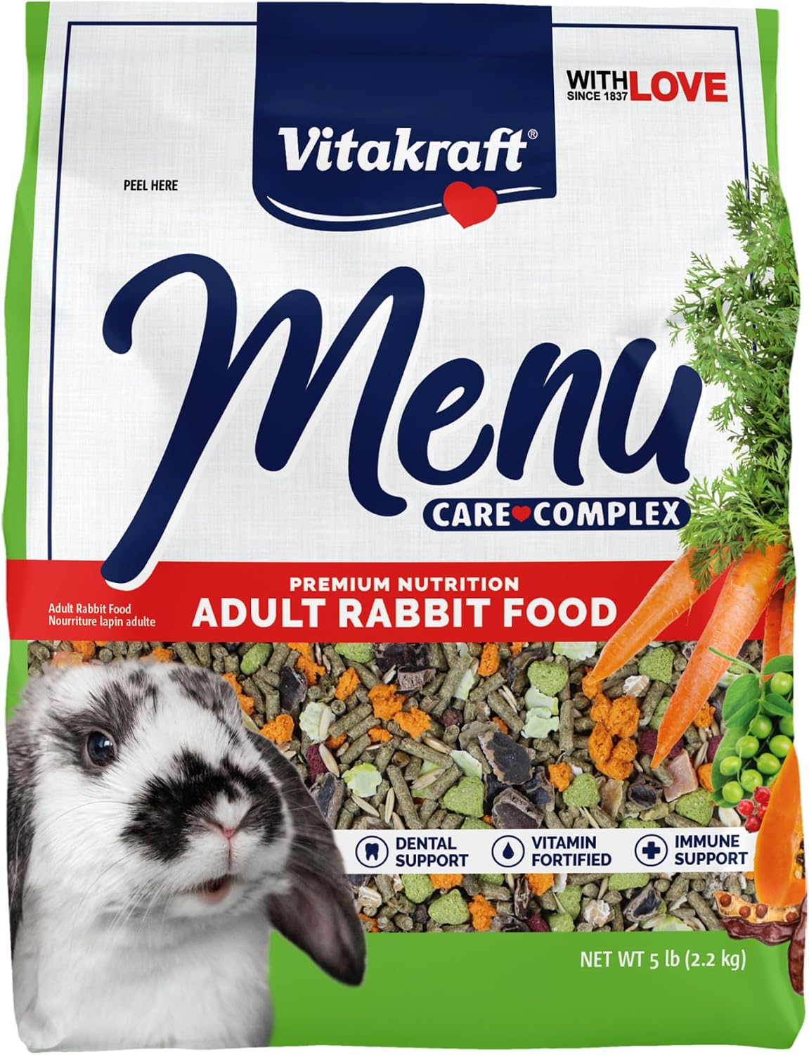 Vitakraft Menu Premium Rabbit Food - Alfalfa Pellets Blend - Vitamin and Mineral Fortified, Carrots, Greens, Grains, Fruits, 5 Lb.