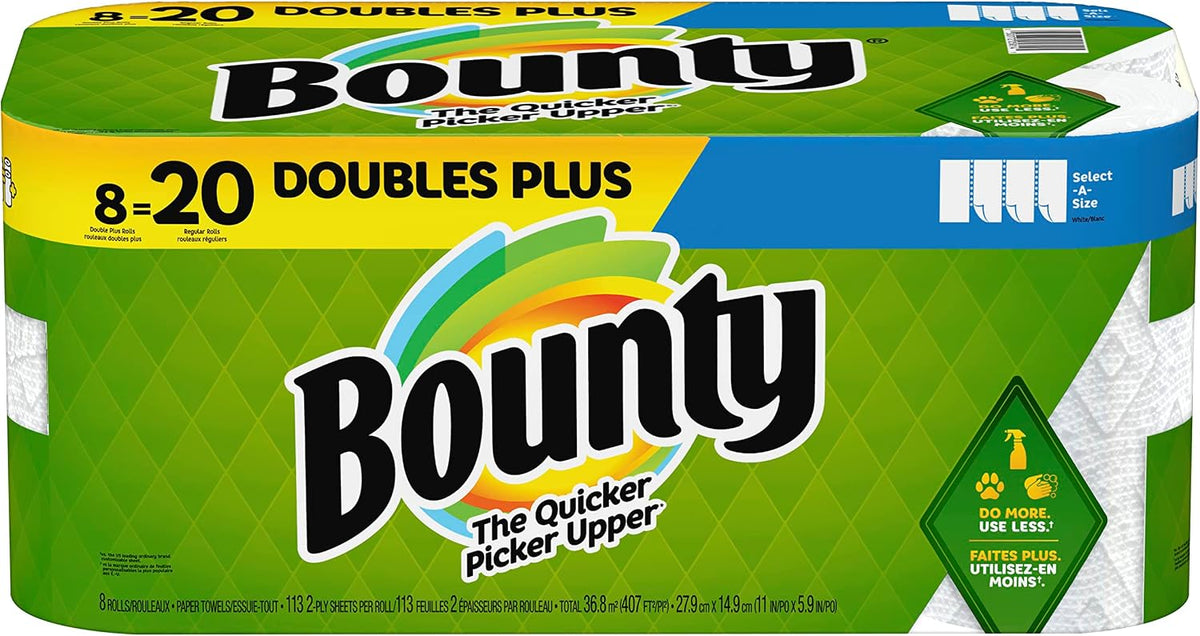 Bounty® Select-A-Size® Double 2-Ply Paper Towels, 98 Sheets Per Roll, Pack of 12 Rolls