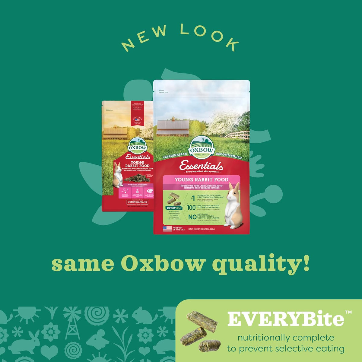 Oxbow Essentials Young Rabbit Food, High-Fiber Rabbit Pellets, USA, 5 lb