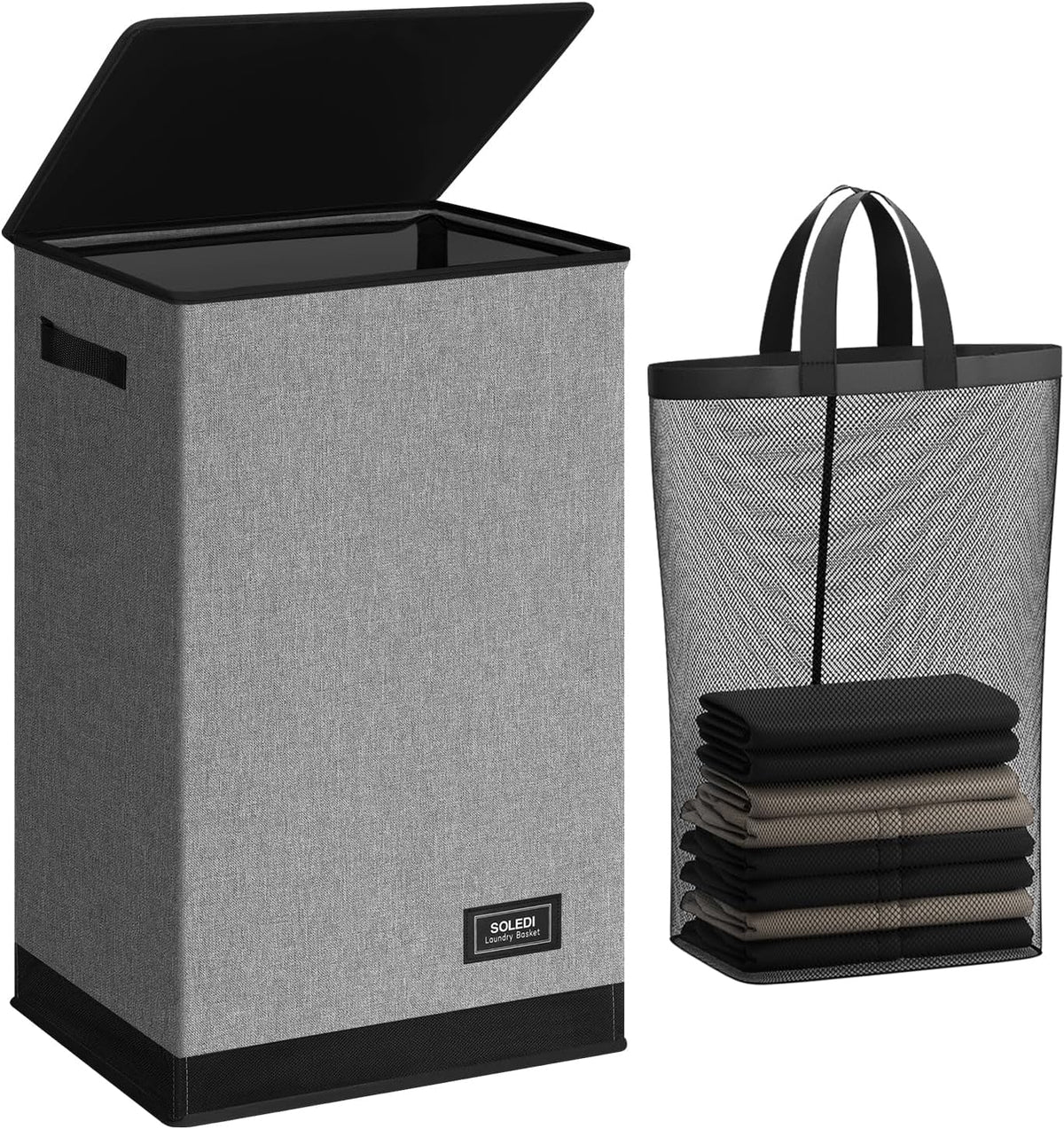 SOLEDI 100L Laundry Hamper with Lid, Large Collapsible Laundry Basket