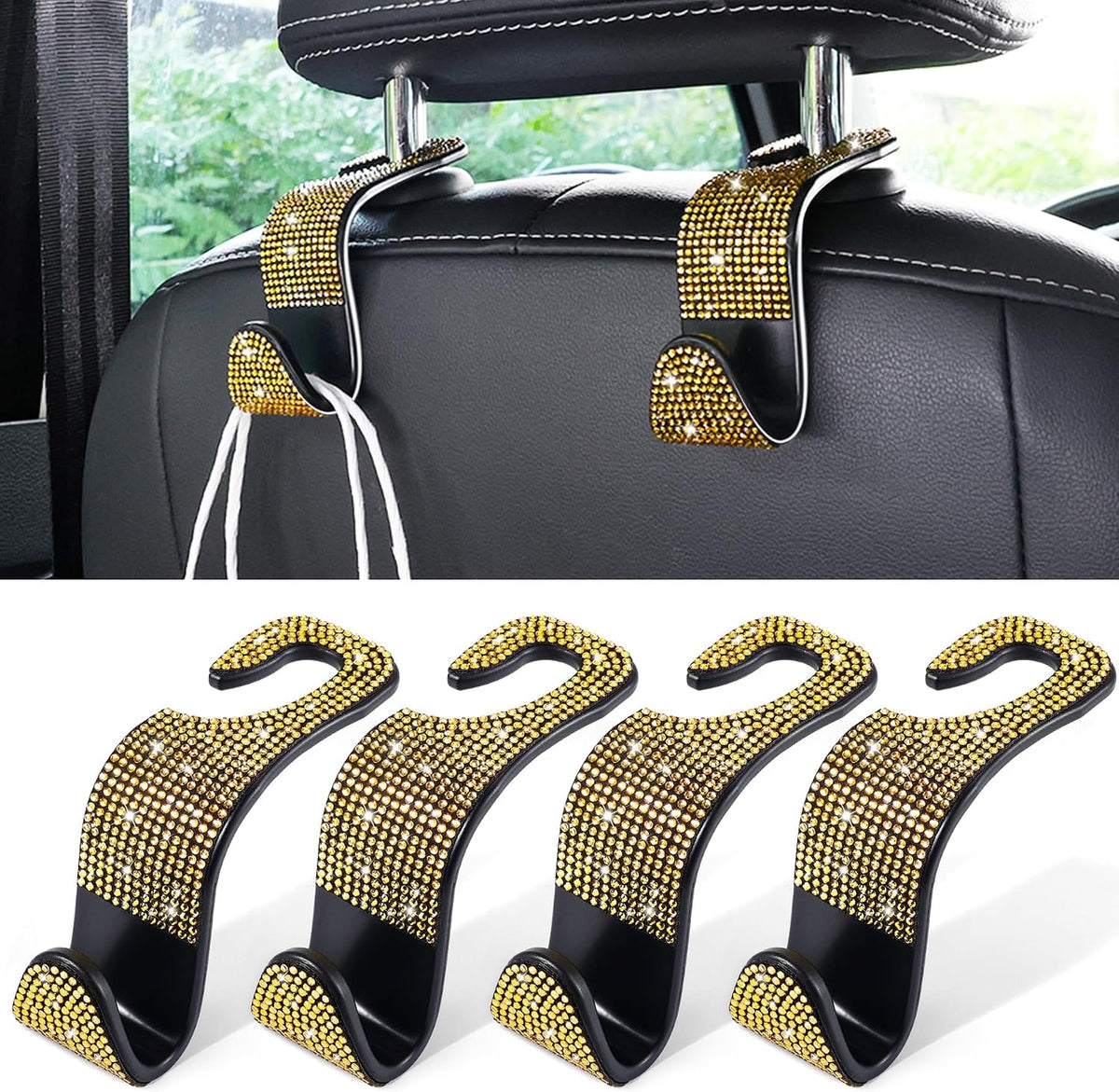 LivTee Car Seat Headrest Hook, Auto Seat Hook Hangers Storage Organizer Interior Accessories for Purse Coats Umbrellas Grocery Bags Handbag, 4-Pack