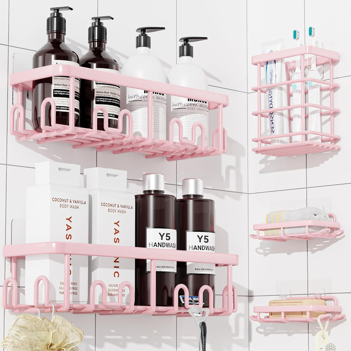 YASONIC Shower Caddy Adhesive, Rustproof Shower Organizer, Wall Shower Rack
