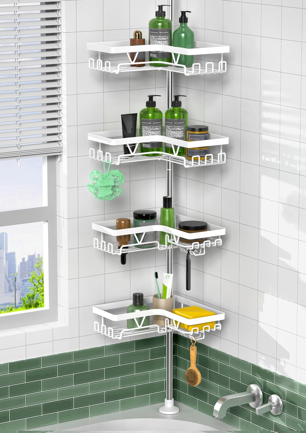 KEGII Corner Shower Caddy Tension Pole, Large Capacity Bathroom Organizer