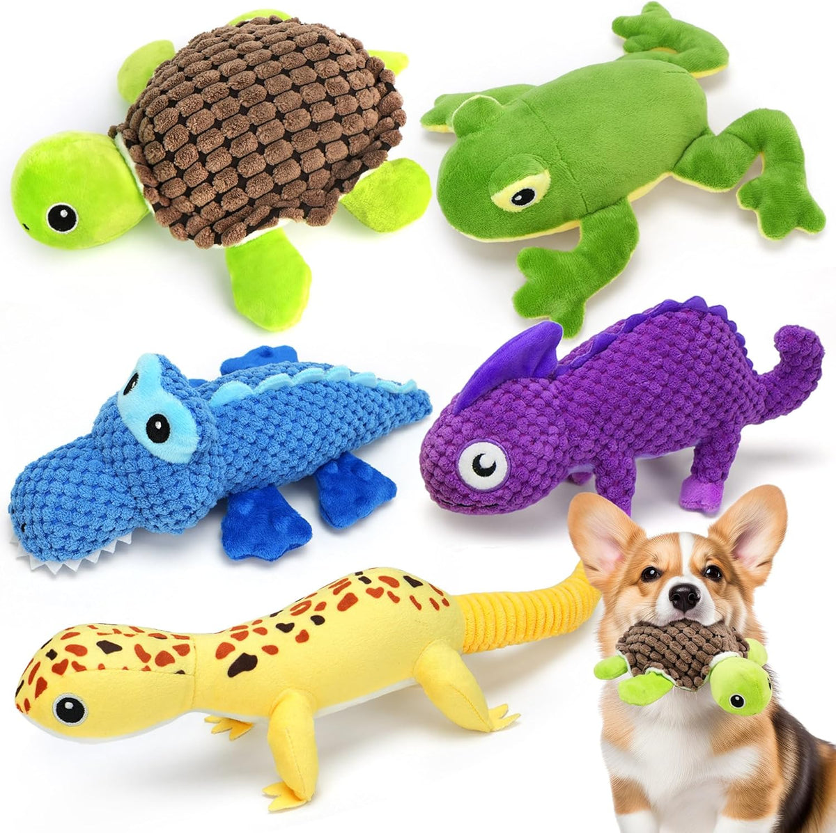 Prime Pets Dog Toys, 5 Pack, Plush Dog Squeaky Toys, Assortment Value Bundle Animal Pet Toy for Small Medium Large Dogs, Stuffed Puppy Chew Toy