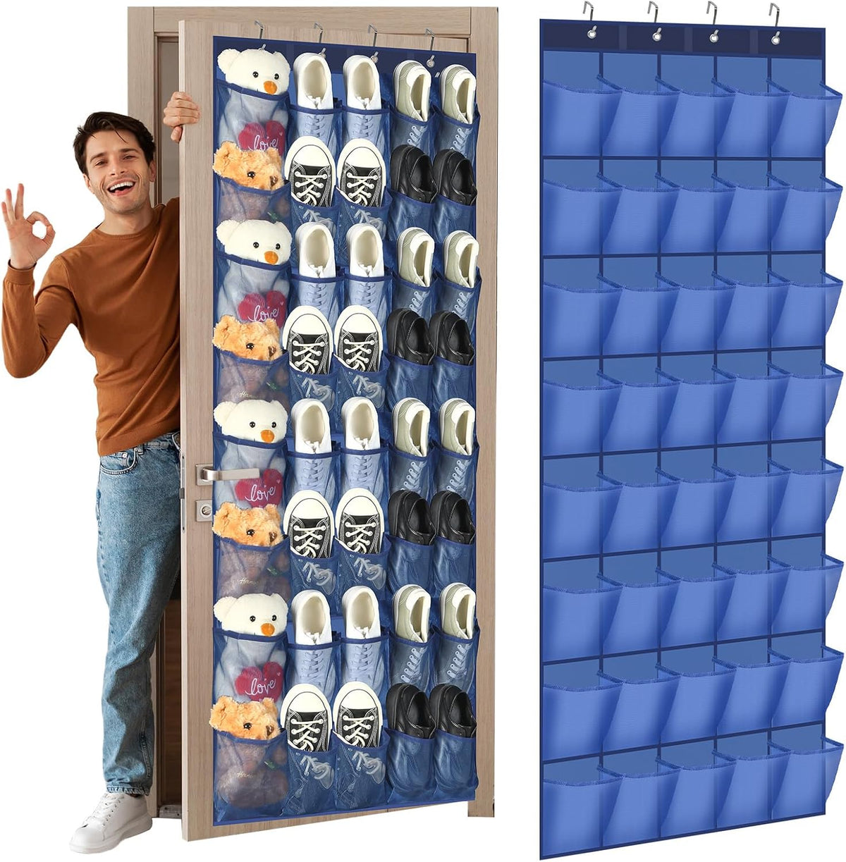 Windyun 1 Pcs 40 Pocket Over the Door Shoe Organizer, Gray