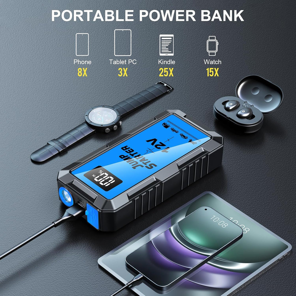 8000A Car Battery Jump Starter Box with Jumper Cables, 12V Car Jump Starter Portable (All Gas,up to 10.0L Diesel) Portable Lithium Jump Box Rechargeable, Reverse Polarity Protection