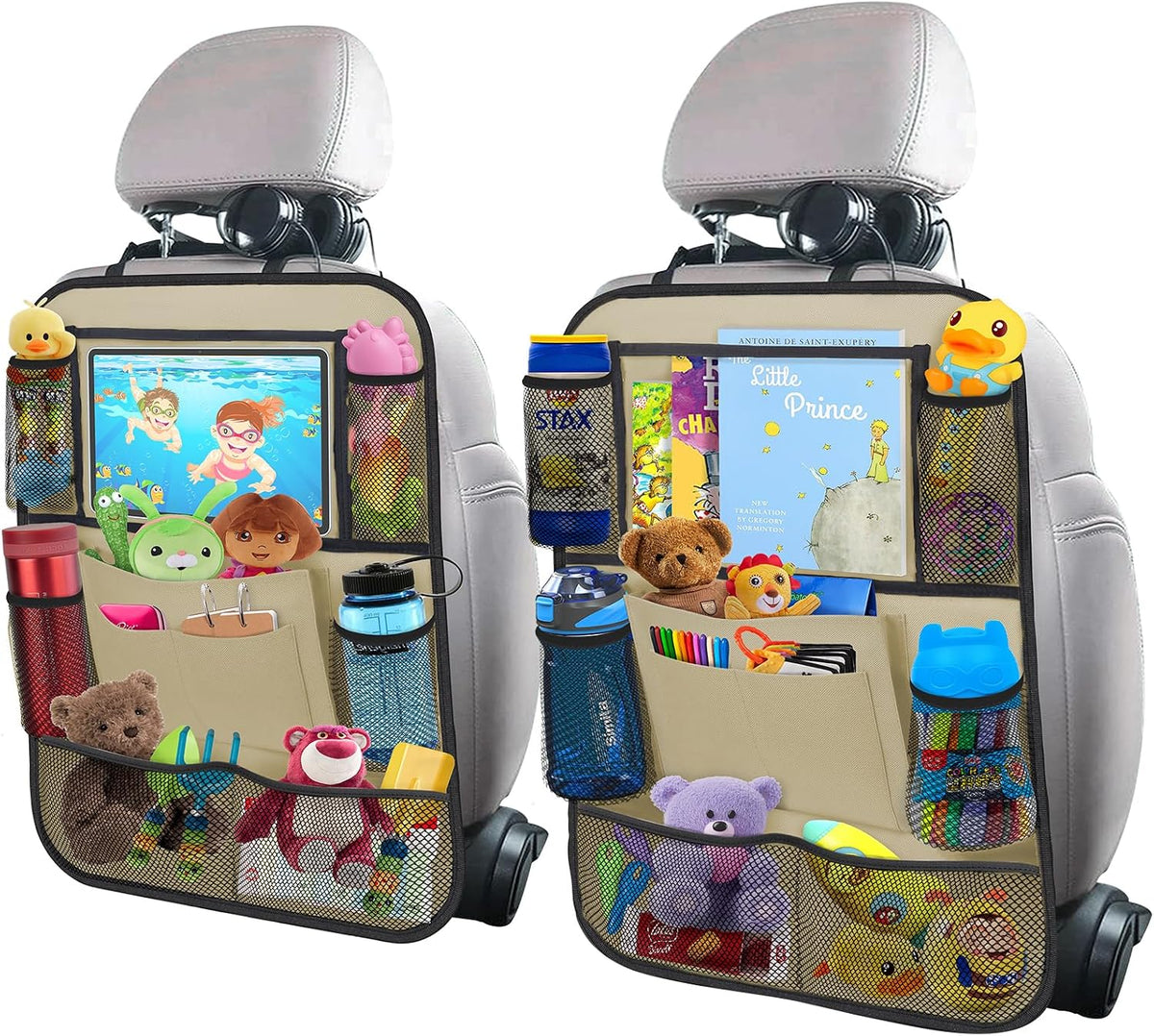 Backseat Car Organizer w/ 10 Storage Pockets 11" Tablet Holder, 2 PCS Black