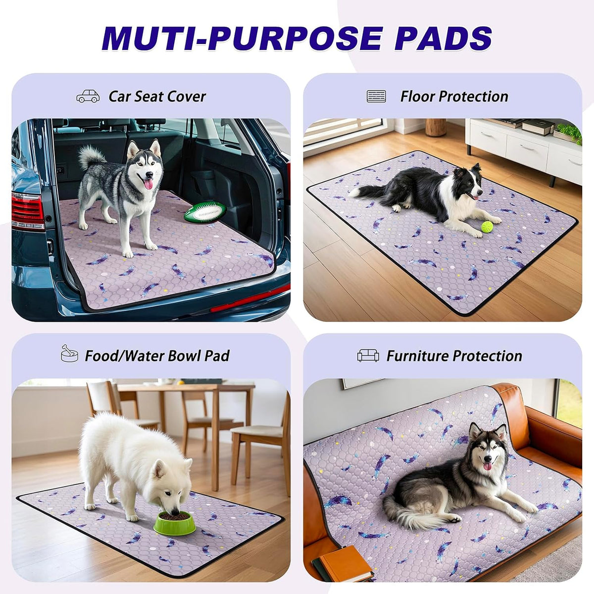 Washable Dog Pee Pads, Non-Slip Waterproof, 36 x 41 in, 2 Pack, Feather | Super absorbent, waterproof and non-slip; washable, reusable dog pads for crates, playpens, floors, furniture and travel