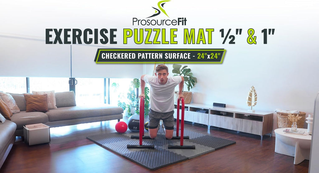 ProsourceFit Exercise Puzzle Mat ½-inch, EVA Interlocking Foam Floor Tiles for Home Gym, Workout Equipment, Kids Play Areas, Black, 24 SQ FT - 6 Tiles