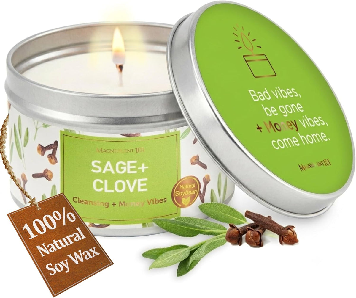 Magnificent 101 Pure Sage Tin Candle for Energy Cleansing, 6oz