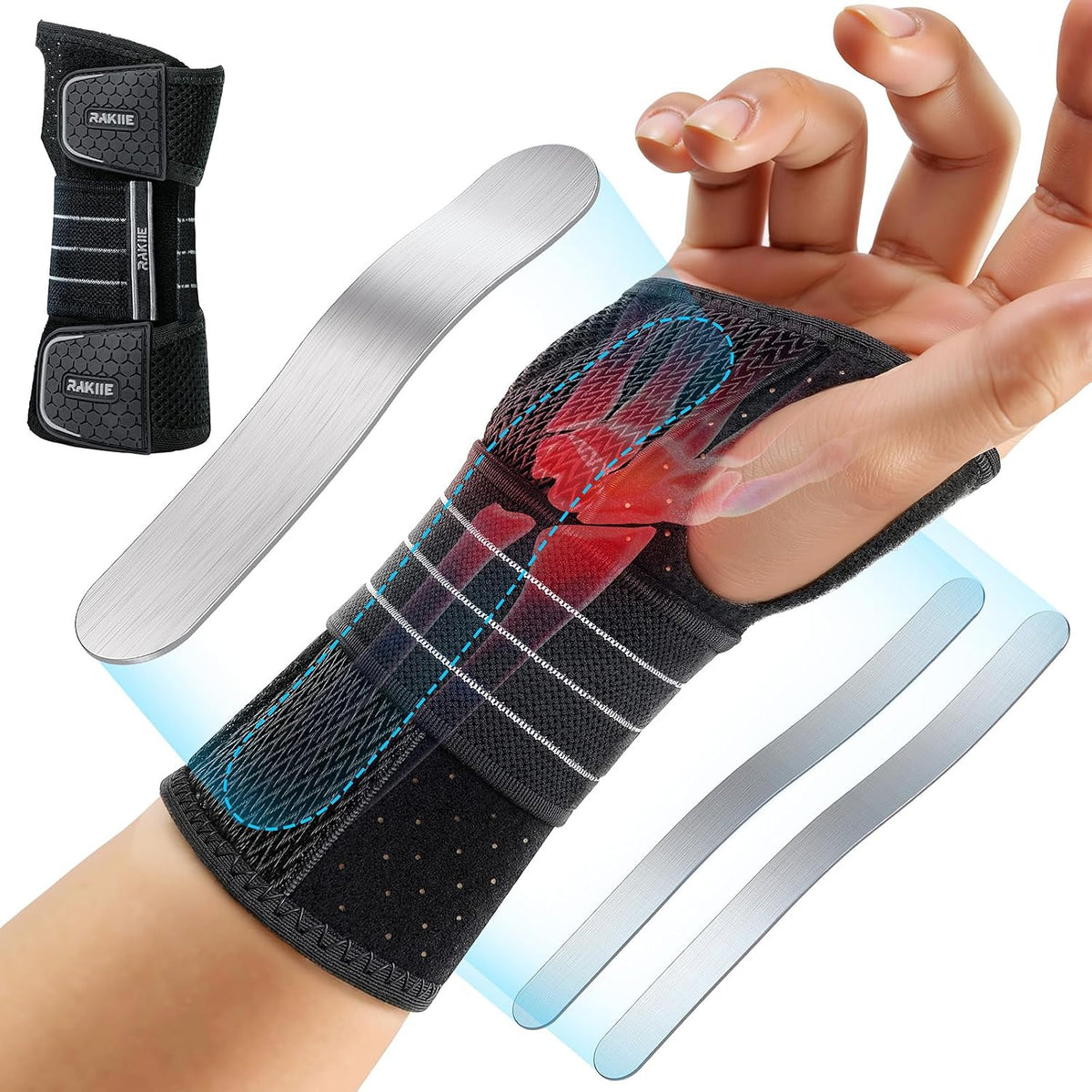 Rakiie Carpal Tunnel Wrist Brace Ergonomic Night Splint, Gray