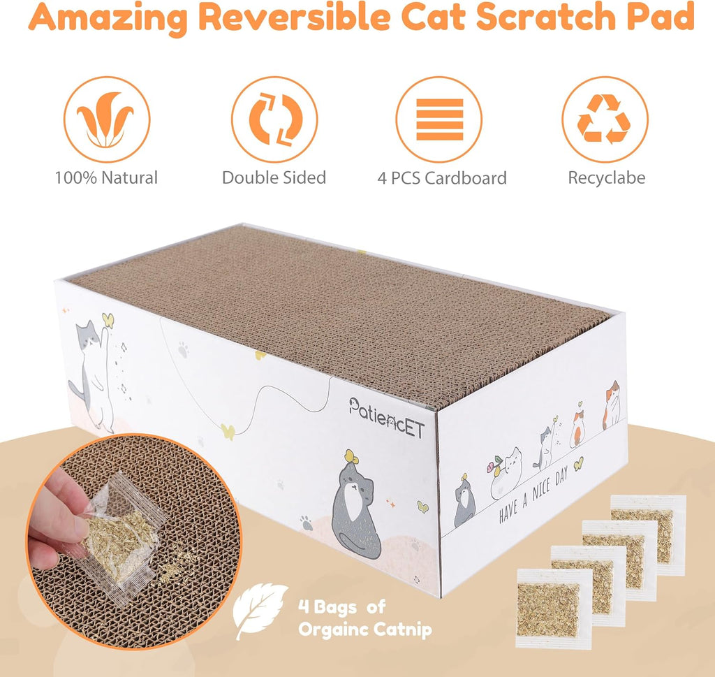 PatiencET Cat Scratch Pad with Box, 4 Pack Cardboard Scratcher Lounge Bed