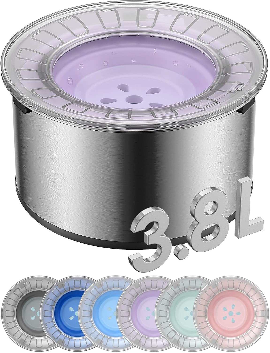 Heouvo 1 Gallon No Spill Dog Water Bowl with Slow Drink Floating Disk(Gray) | Splash-Proof Lid + Stainless Steel Bowl/Rubber Bottom/Slobber Stopper Water Bowl for Large Sloppy Messy Drinkers Reduce Mess