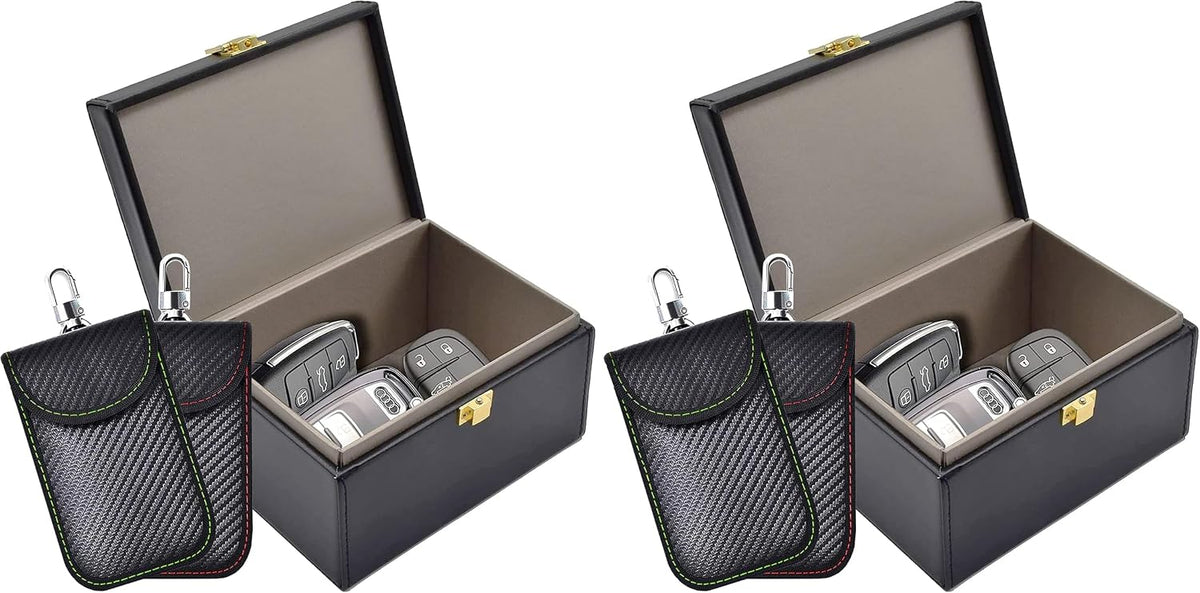 Faraday Box & 2 Pack Faraday Bag for Key Fob Protector, Faraday Cage Key Fob Signal Blocker Faraday Key Fob Protector Faraday Pouch RFID Box for Car Keys