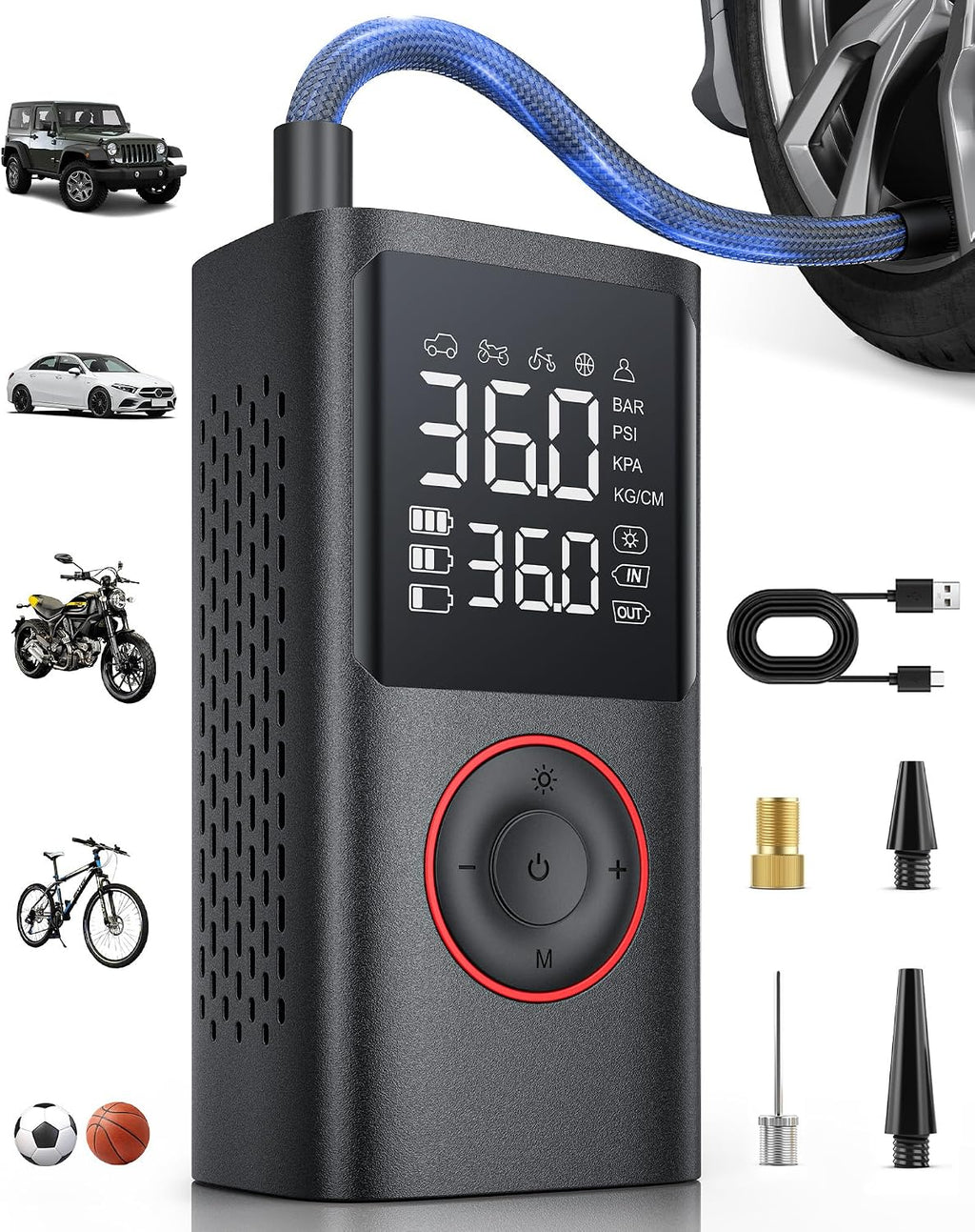 Powools Tire Inflator Portable Air Compressor, Black, Standard Capacity