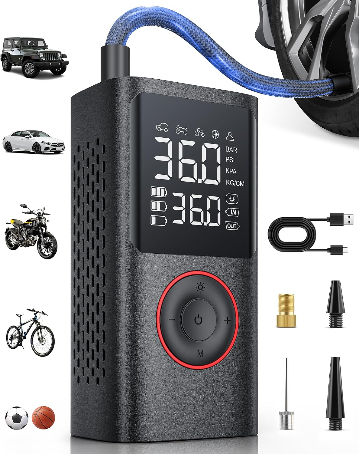 Powools Tire Inflator Portable Air Compressor, Black, Standard Capacity