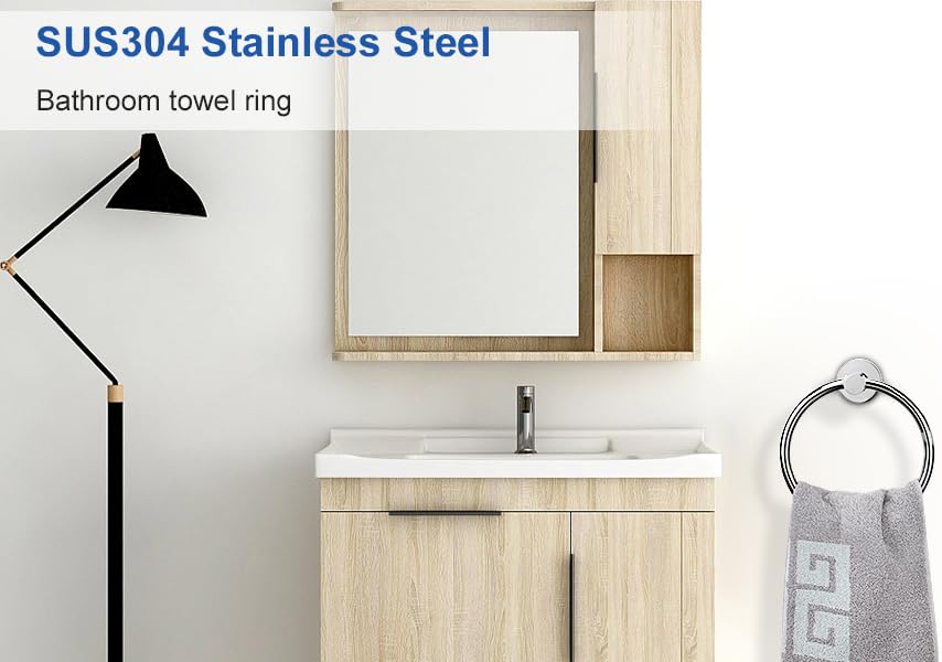 NearMoon Bath Towel Ring, Bathroom Hardware Accessories-Thicken Stainless Steel Hand Towel Holder for Bathroom, Modern Round Towel Hanger Wall Mounted (Brushed Nickel, 1 Pack)