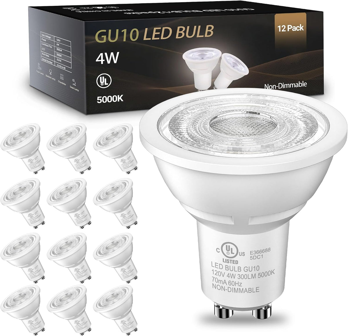 TJOY GU10 LED Bulbs, MR16 Track Light Bulbs, 4W 5000K Daylight, 6 Pack