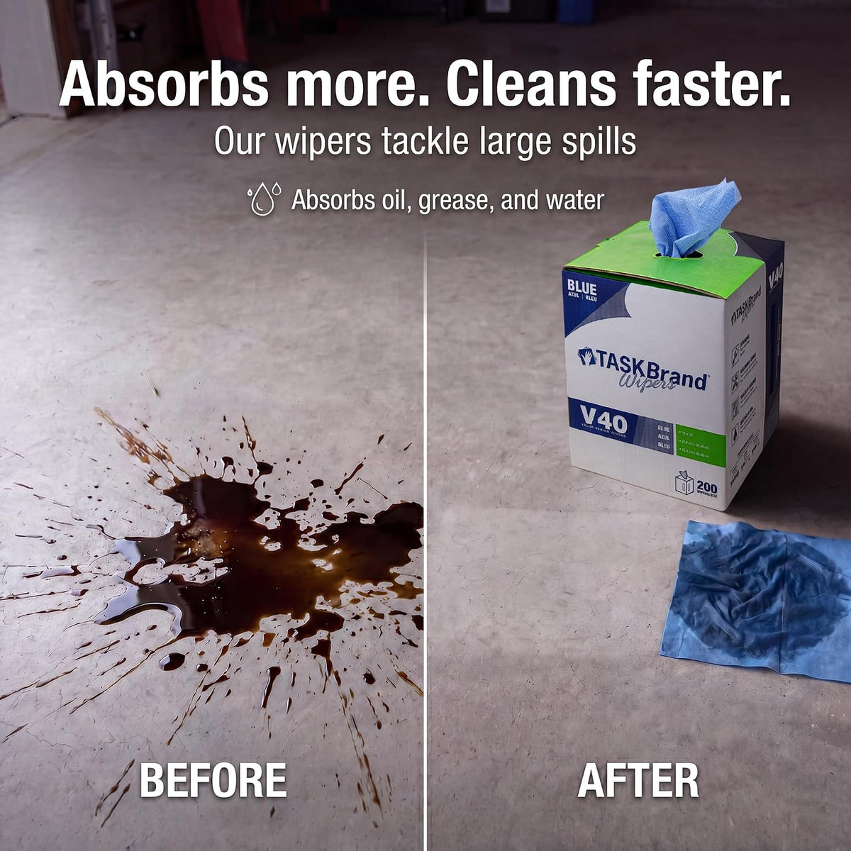 TaskBrand N-V040CGB Blue V40 Value Series Center Pull Wiper Sheets, All-Purpose Disposable Cleaning Towels, 10 x 11.5 Inches, Roll of 200
