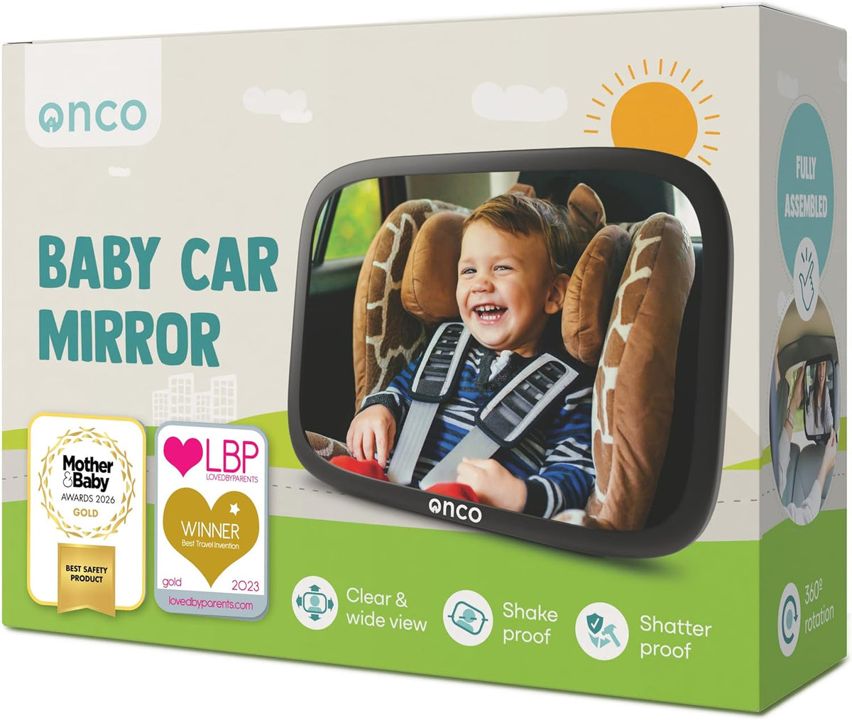 Onco Baby Car Mirror for Rear Facing Seats - Double Award Winning, Non-Slip