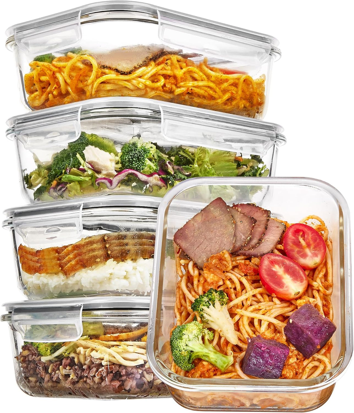Vtopmart 5Pack 22oz Glass Storage Containers with Lids, Grey