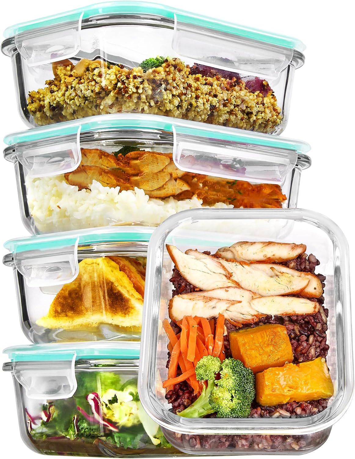 Vtopmart 5Pack 22oz Glass Storage Containers with Lids, Grey