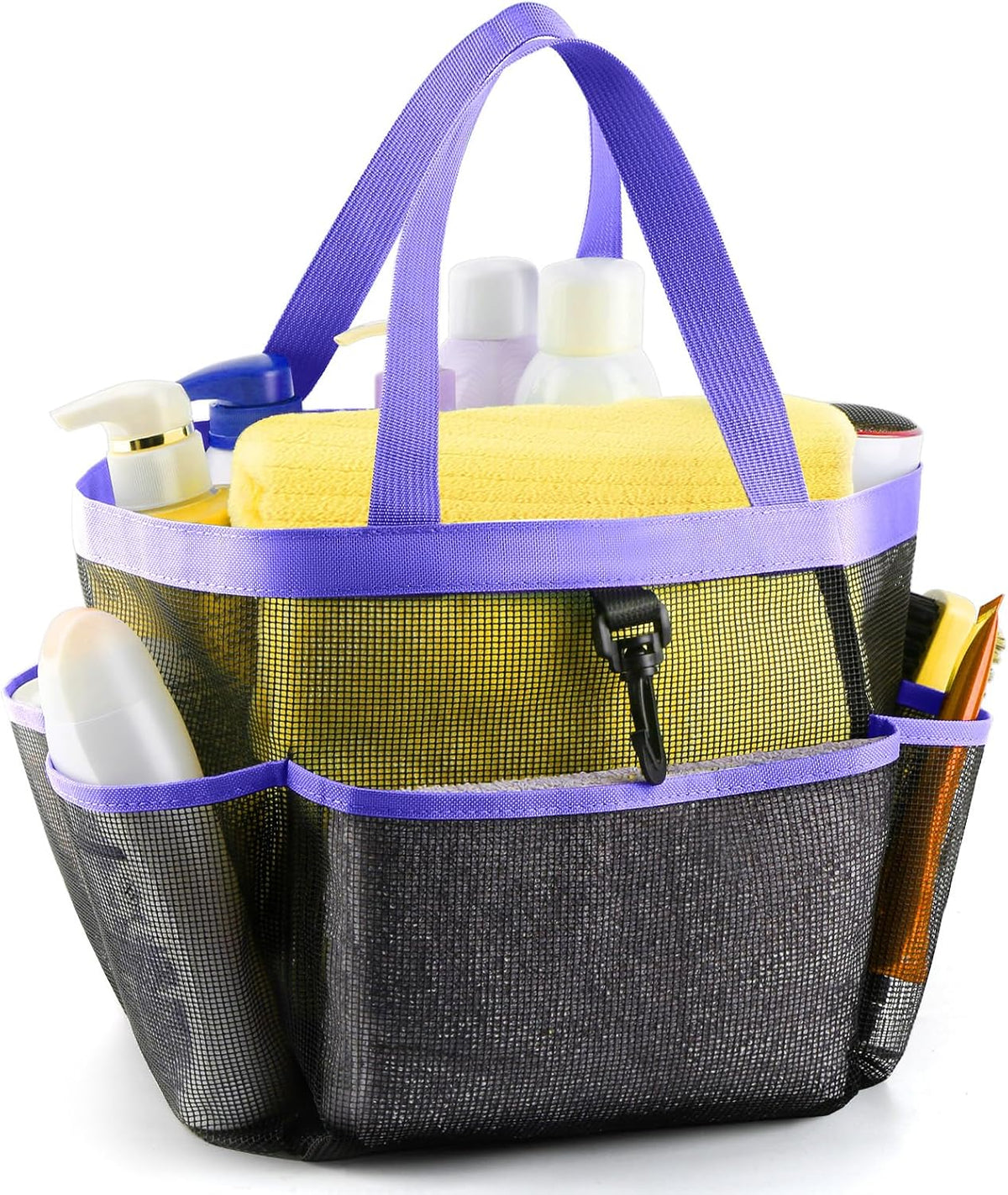 LOYEE Mesh Shower Caddy Portable for College Dorm Room Essentials with 8 Pockets, Shower Bag for Beach, Swimming, Gym, Travel, Bathroom(Black)