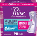Poise Ultra Thin Incontinence Pads for Women, 4 Drop, Wings, 90 ct