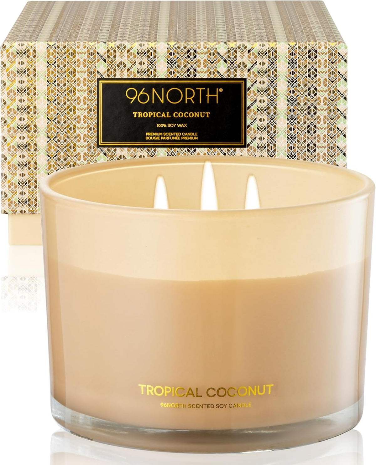 96NORTH Luxury Vanilla Soy Candles | Large 3 Wick Jar Candle | Up to 50 Hours Burning Time | 100% Natural Soy Wax | Relaxing Aromatherapy Aesthetic Candle | Housewarming Gift for Men and Women
