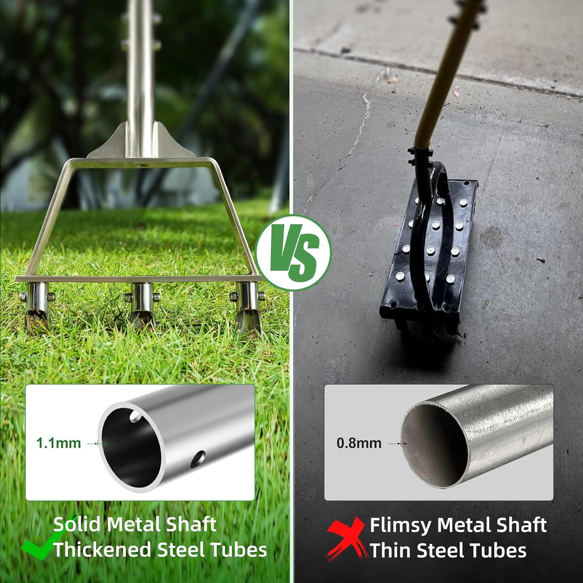 Manual Lawn Core Aerator for Compacted Soil with Non-Clogging Hollow Tines