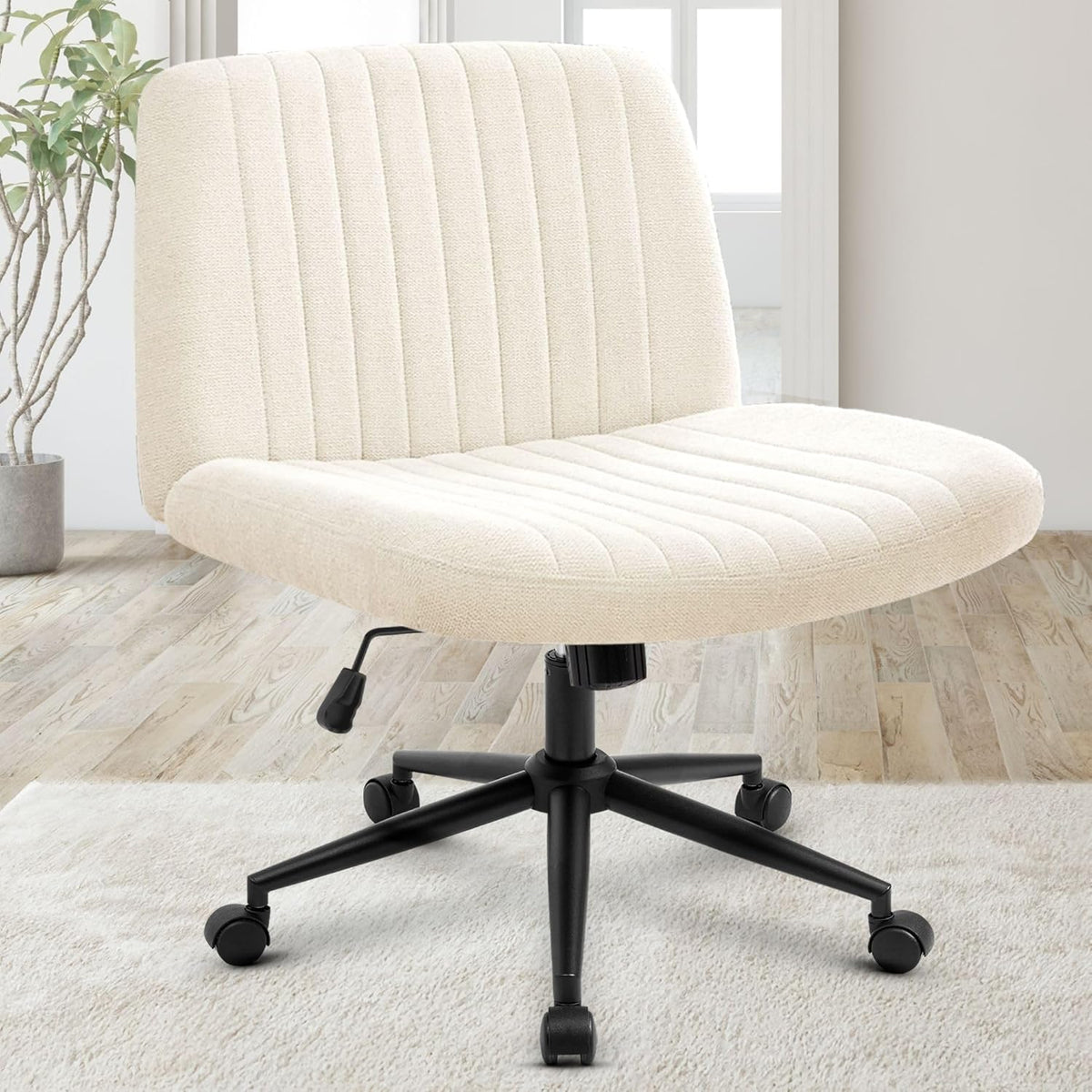 Orange Factory Criss Cross Chair, Wide Fabric Vanity Desk Seat, Beige Wheel