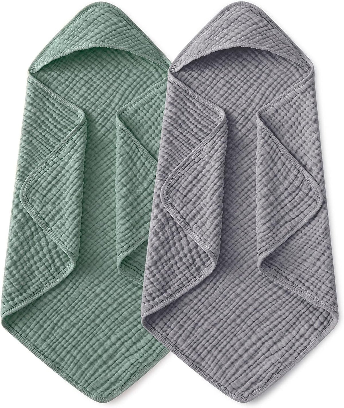 Yoofoss Hooded Baby Bath Towels 2 Pack 100% Muslin Organic Cotton with Hood