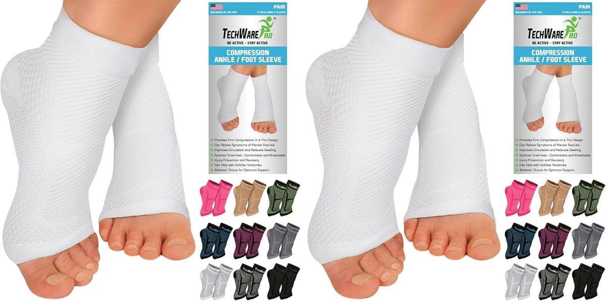 TechWare Pro Ankle Brace Compression Sleeve - Plantar Fasciitis Sock. Relieves Achilles Tendonitis. Foot Arch Support Reduces Joint Pain, Swelling & Heel Spur Pain. Injury Recovery Braces for Sports