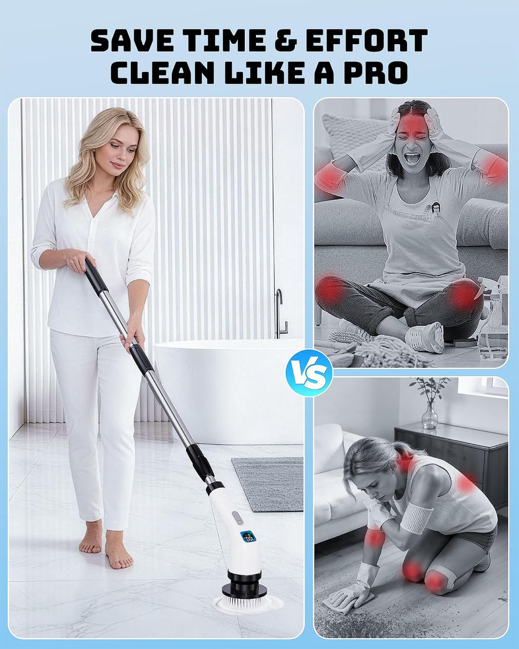 Electric Spin Scrubber with Long Handle | Shower Cleaner Brush for Bathroom