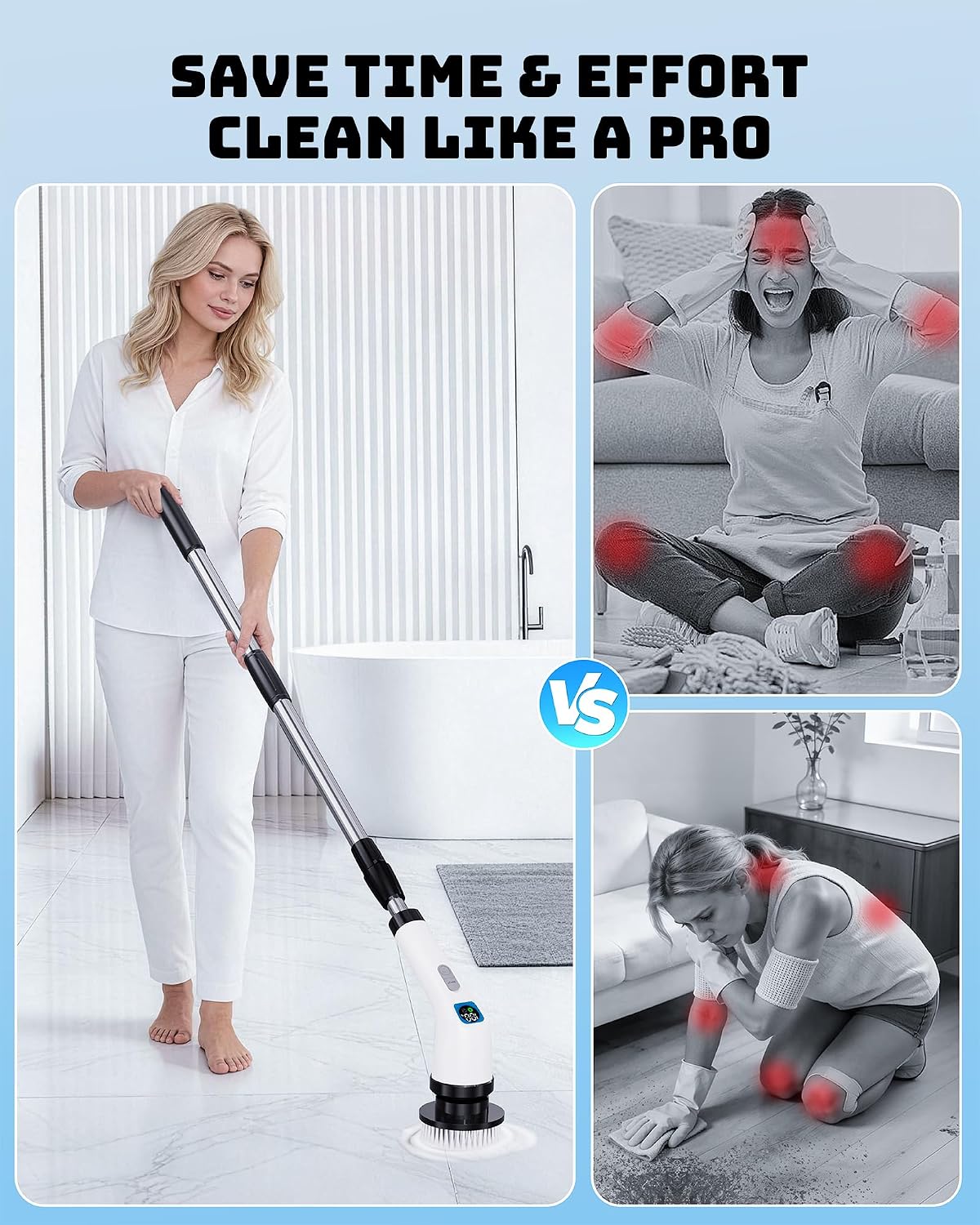 Electric Spin Scrubber with Long Handle | Shower Cleaner Brush for Bathroom