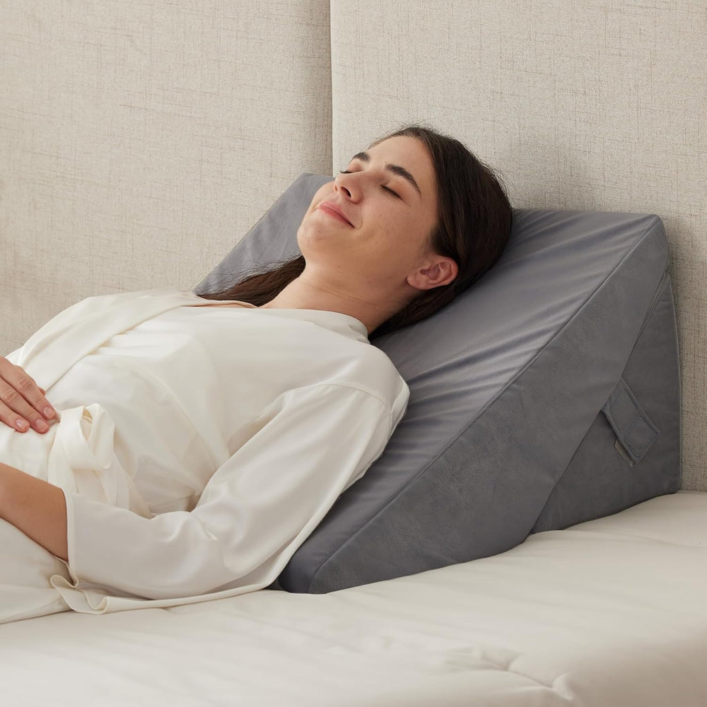 Ruqmuis Wedge Pillow Set for After Surgery, 3PCS Adjustable 9&12 Inch Bed Wedge Pillow for Sleeping, Incline Pillow Wedge for Headboard, Post Surgery, Acid Reflux, Neck&Back Support, White/Grey