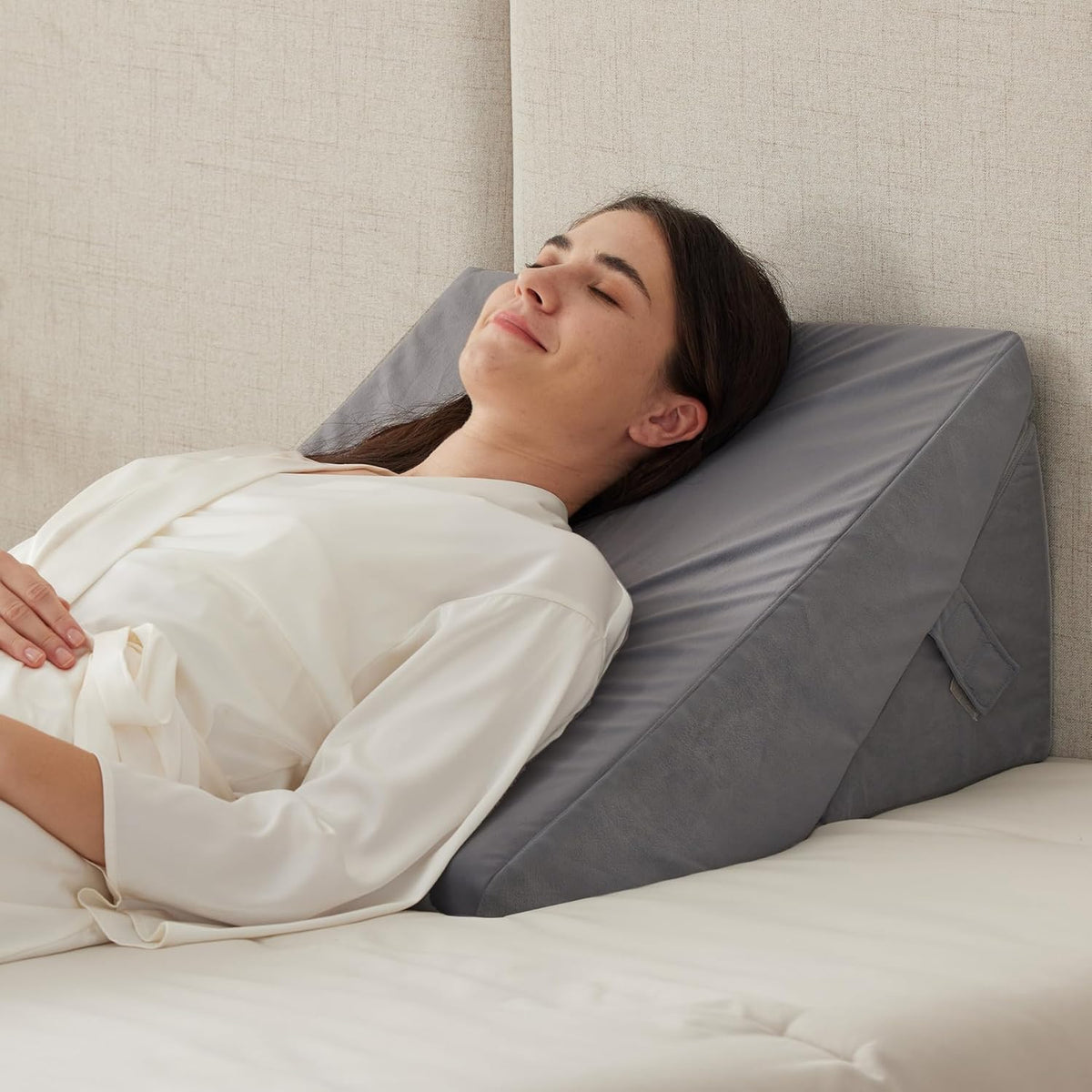 Ruqmuis Wedge Pillow Set for After Surgery, 3PCS Adjustable 9&12 Inch Bed Wedge Pillow for Sleeping, Incline Pillow Wedge for Headboard, Post Surgery, Acid Reflux, Neck&Back Support, White/Grey
