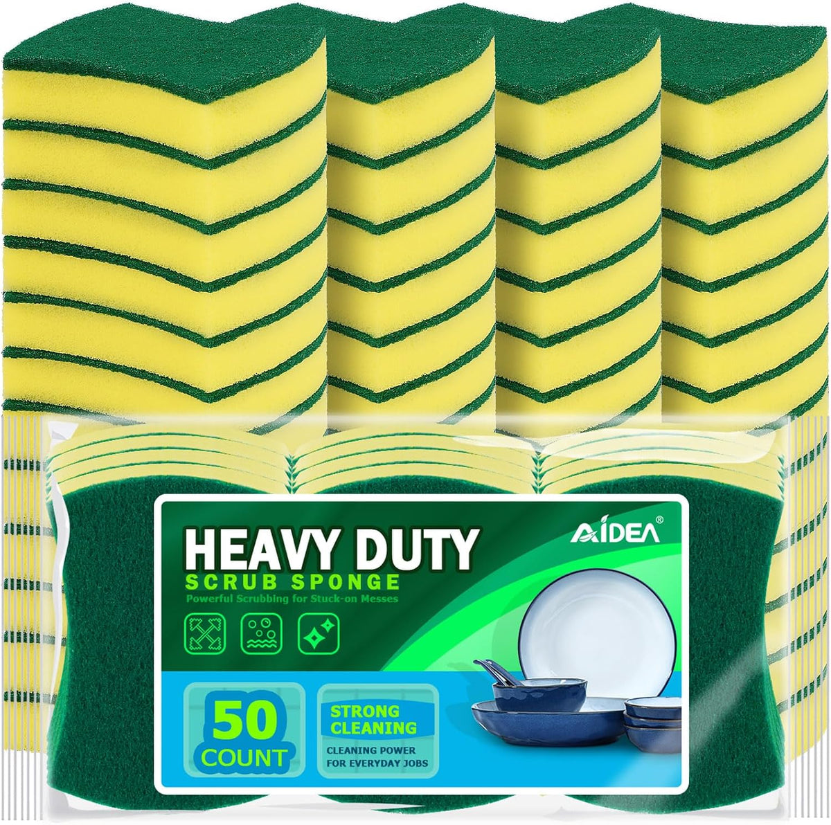 AIDEA Sponges Kitchen, 50 PK Heavy Duty Dish Sponge Kitchen, Scrub Sponges