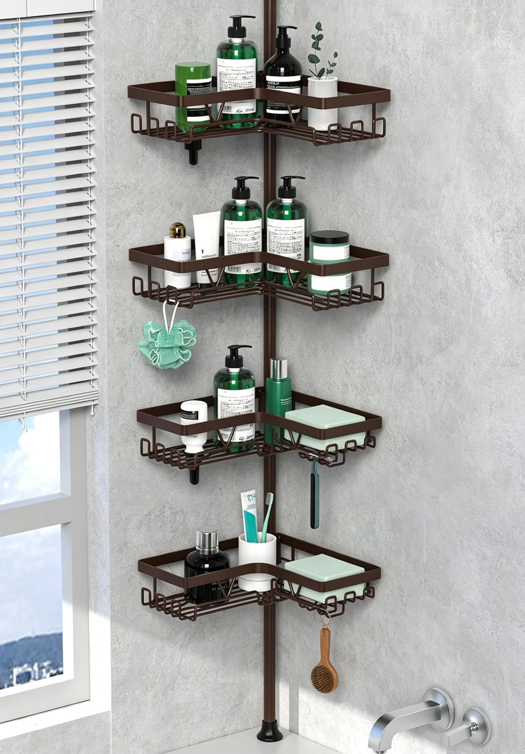 DAOYA Corner Shower Caddy Tension Pole 4 Tier Shower Caddy Organizer Black