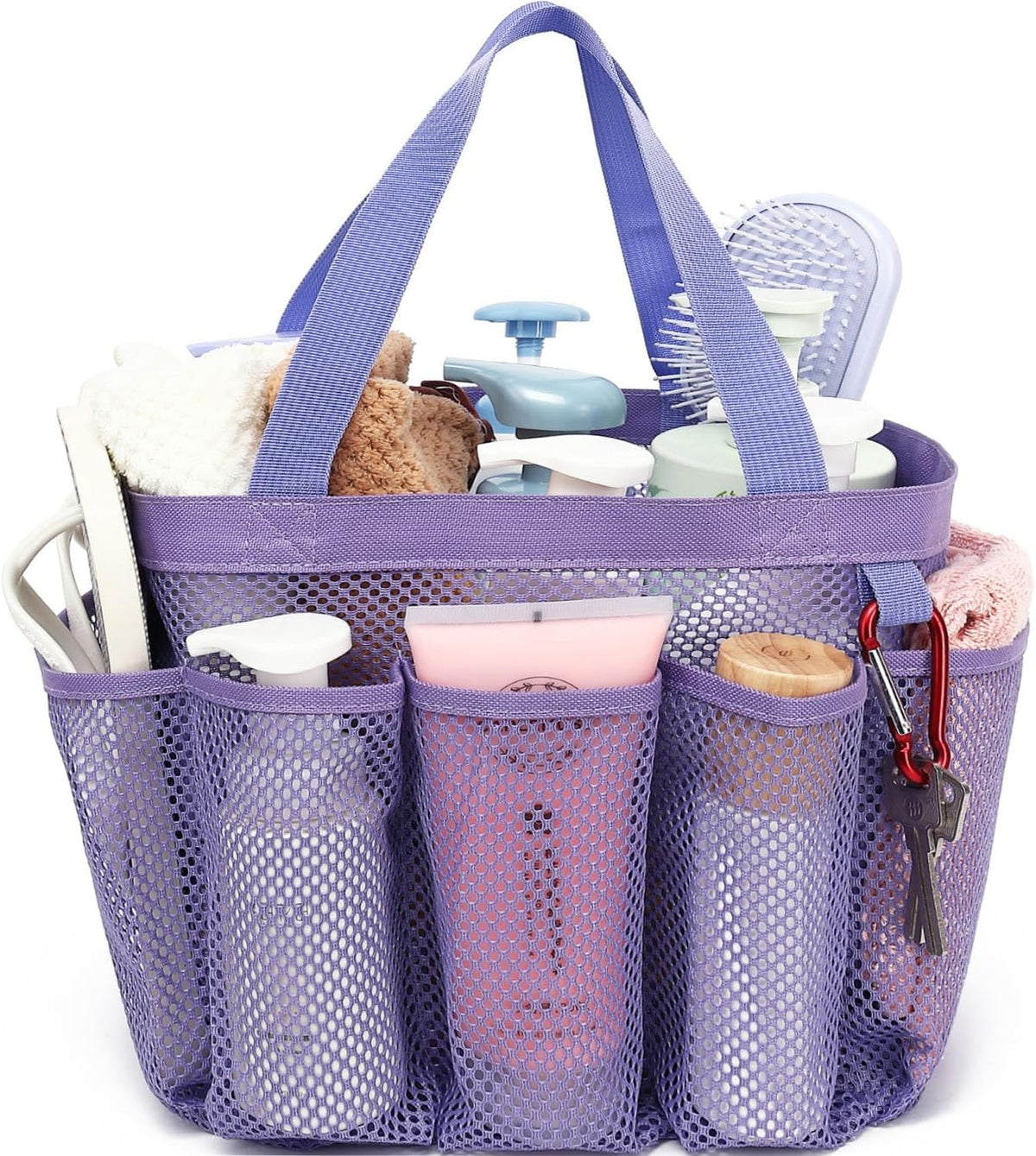 Fammart Mesh Shower Caddy Portable for College Dorm Room Essentials, Odorless Polyester Large Shower Tote Bag with Dual Handles, 8-Pocket Quick-Dry Toiletry Organizer for Travel, Beach, Camping, Gym