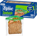 Ziploc Sandwich and Snack Bags, Easy Open and Close, Plastic Food Storage Bags, 50 Bags Total