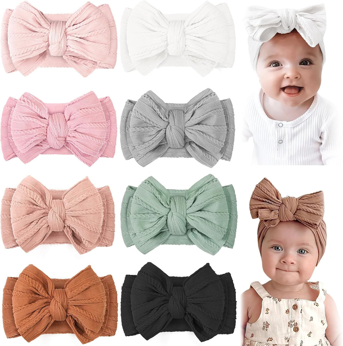 CÉLLOT Super Stretchy Soft Knot Baby Headbands with Hair Bows For Newborn