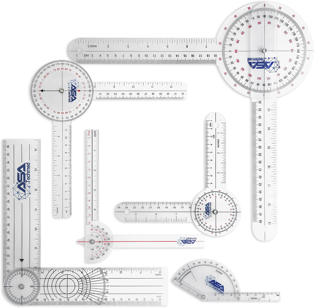 ASA TECHMED 6 Pcs 360° 12, 8 and 6 Inch Medical Spinal Goniometer Angle Protractor Angle Ruler