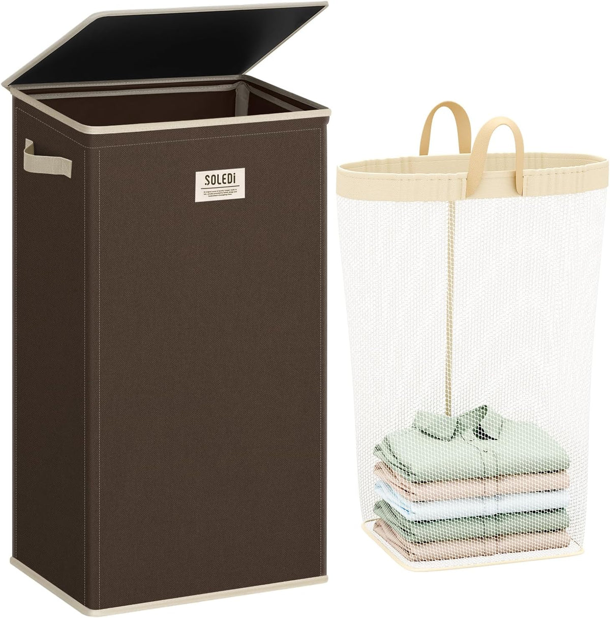 SOLEDI 100L Laundry Hamper with Lid, Large Collapsible Laundry Basket