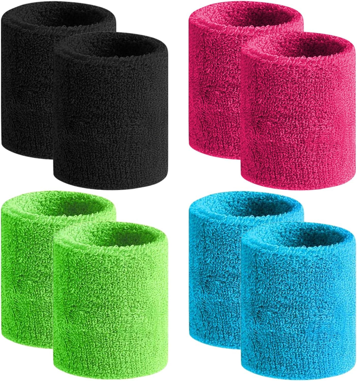 BEACE Sweatbands Sports Wristband for Men & Women -8pcs Moisture Wicking Athletic Cotton Terry Cloth Sweatband for Tennis, Basketball, Running, Gym, Working Out